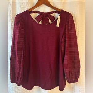 LOFT Wine NWT Bow-Back Puff Sleeve Blouse
